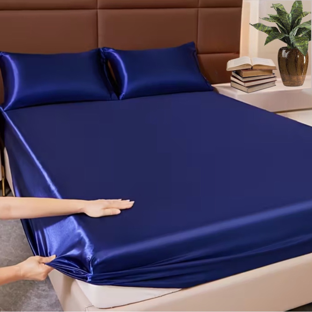 3pc Luxurious Satin Sheet Bedding Set - Metallic Royal Blue